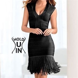 VENUS Slimming Fringe Dress - Black, Size 10